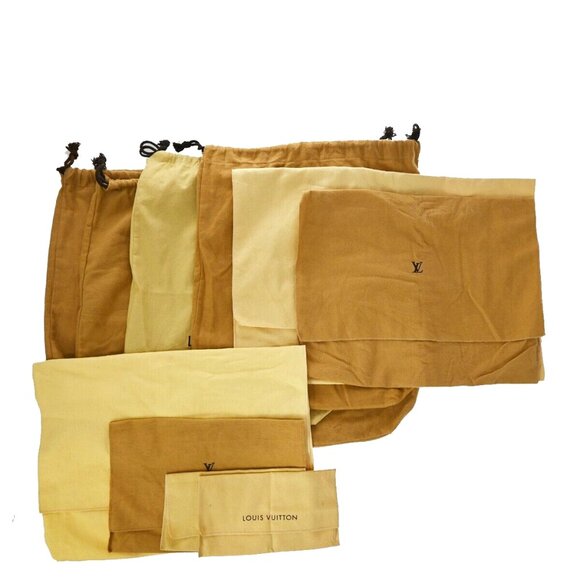 LOUIS VUITTON Logo 10 Set Dust Bag Drawstring Canvas Cotton Beige Brown 0 - Picture 1 of 16